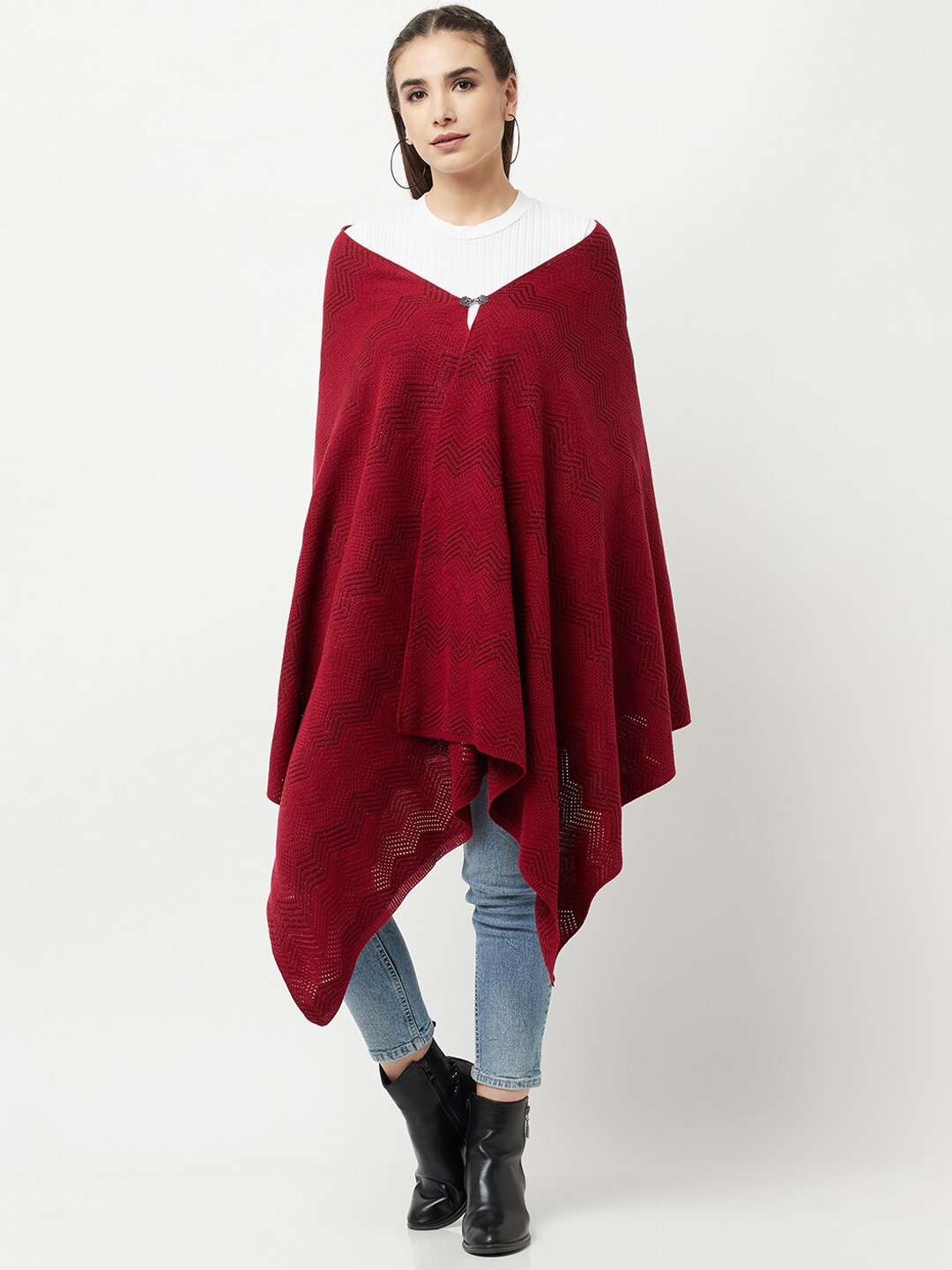 

Knitstudio Women Maroon Solid Knitted Shawl