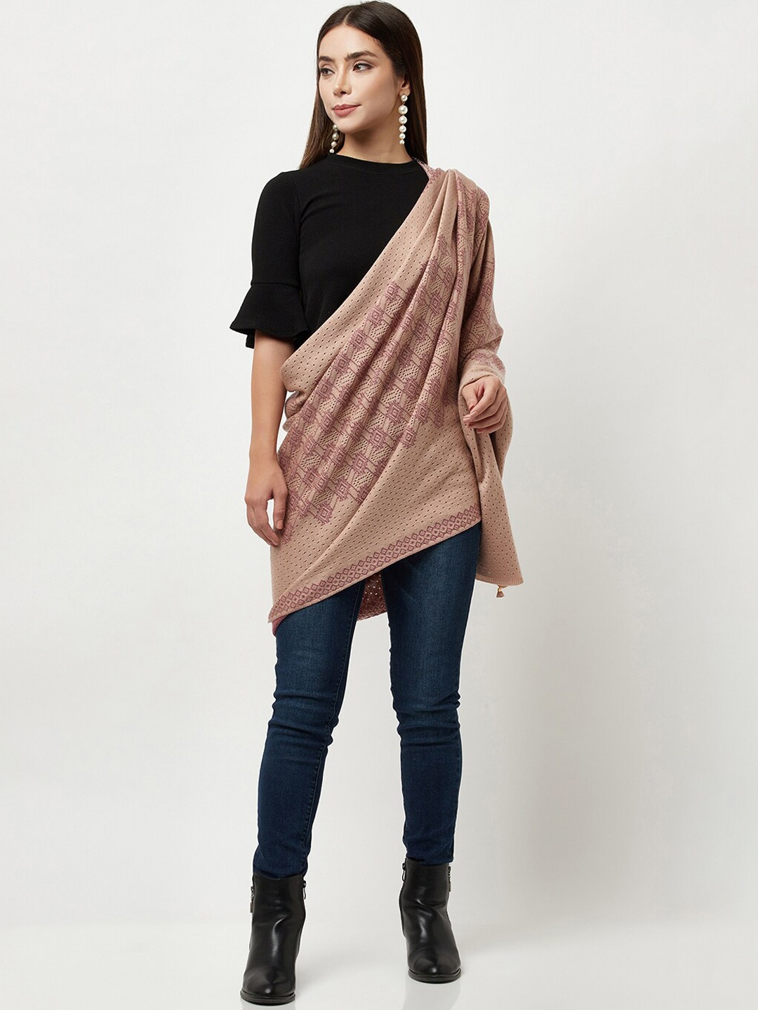 

Knitstudio Women Rose Pink Paisley Knitted Shawl