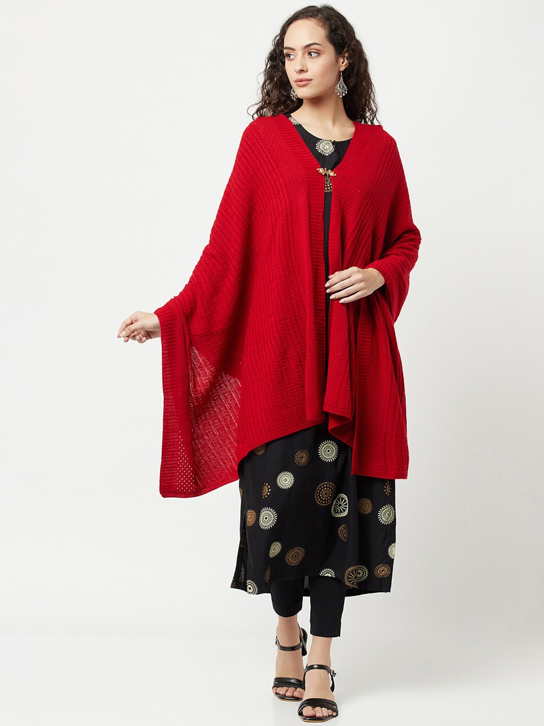 

Knitstudio Women Red Solid Knitted Shawl