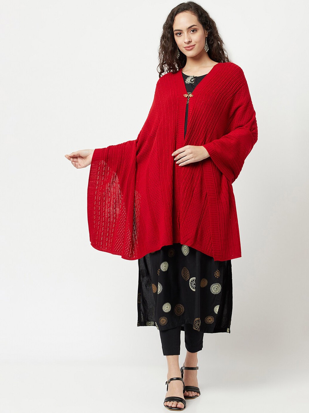 

Knitstudio Women Red Solid Knitted Shawl