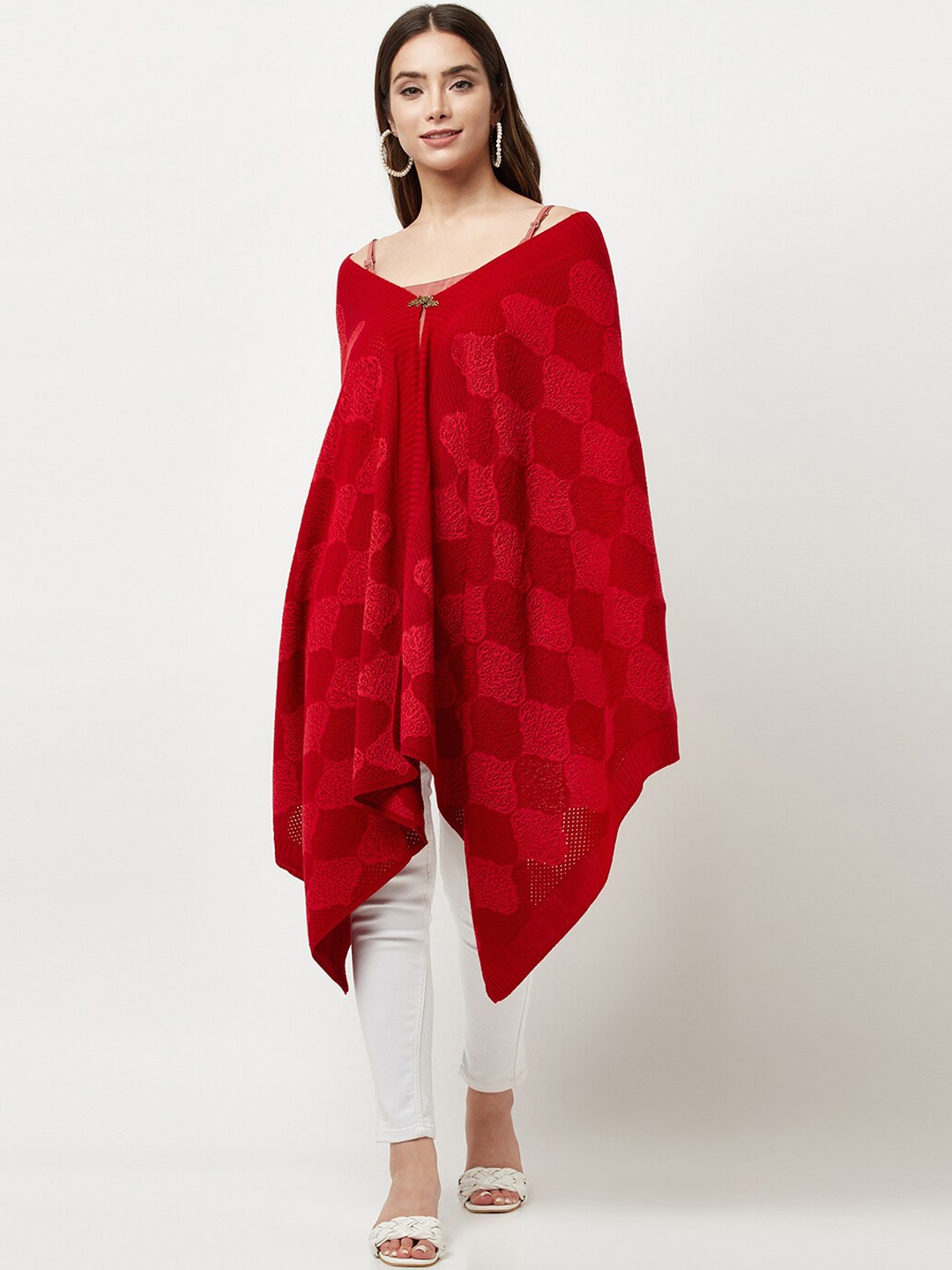

Knitstudio Women Red Chevron Knitted Shawl