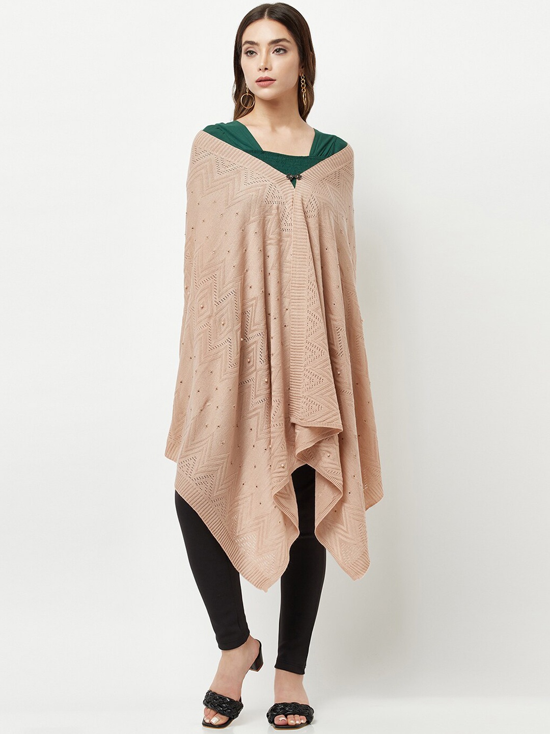 

Knitstudio Women Beige Solid Knitted Shawl