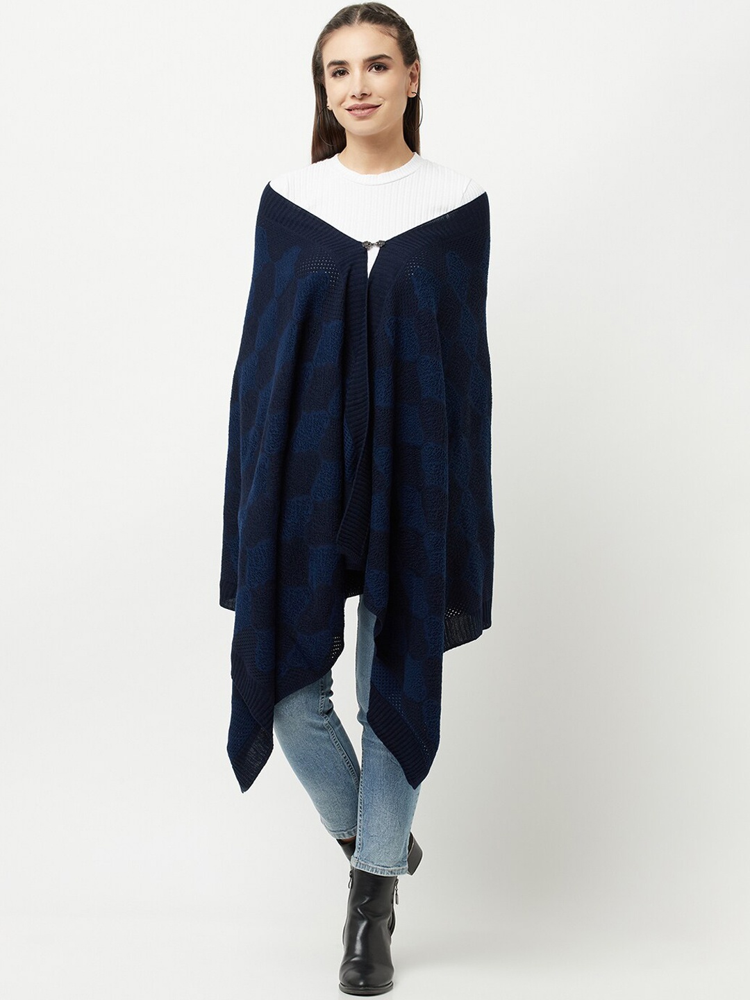 

Knitstudio Women Navy Blue Chevron Knitted Shawl