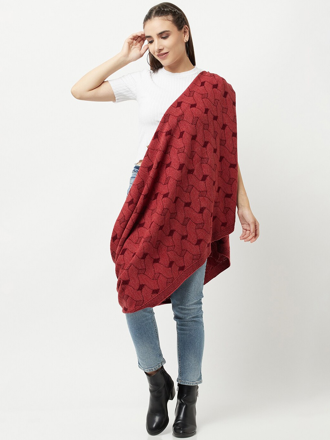 

Knitstudio Women Red Paisley Design Knitted Shawl