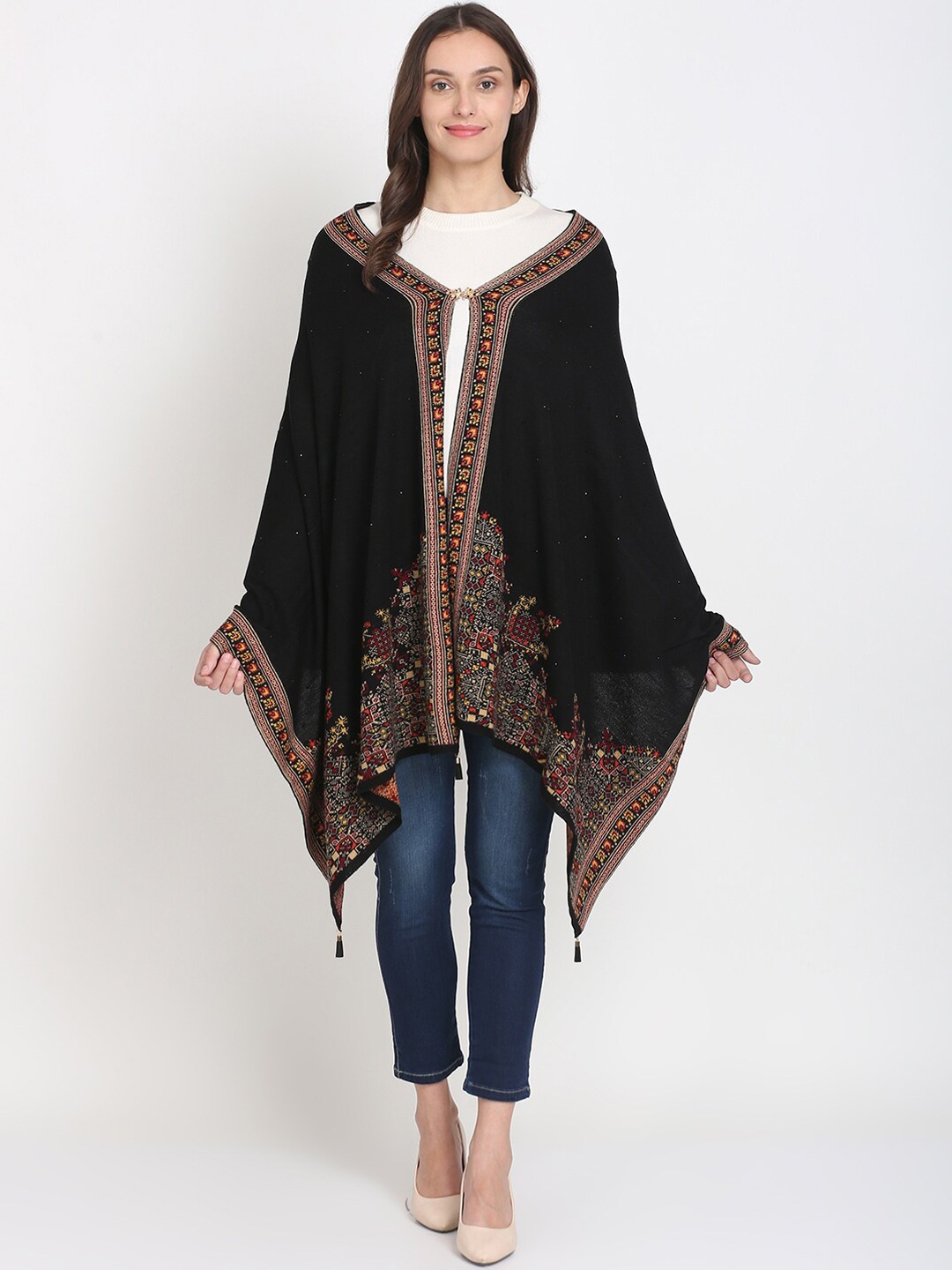 

Knitstudio Women Black Solid Knitted Shawl