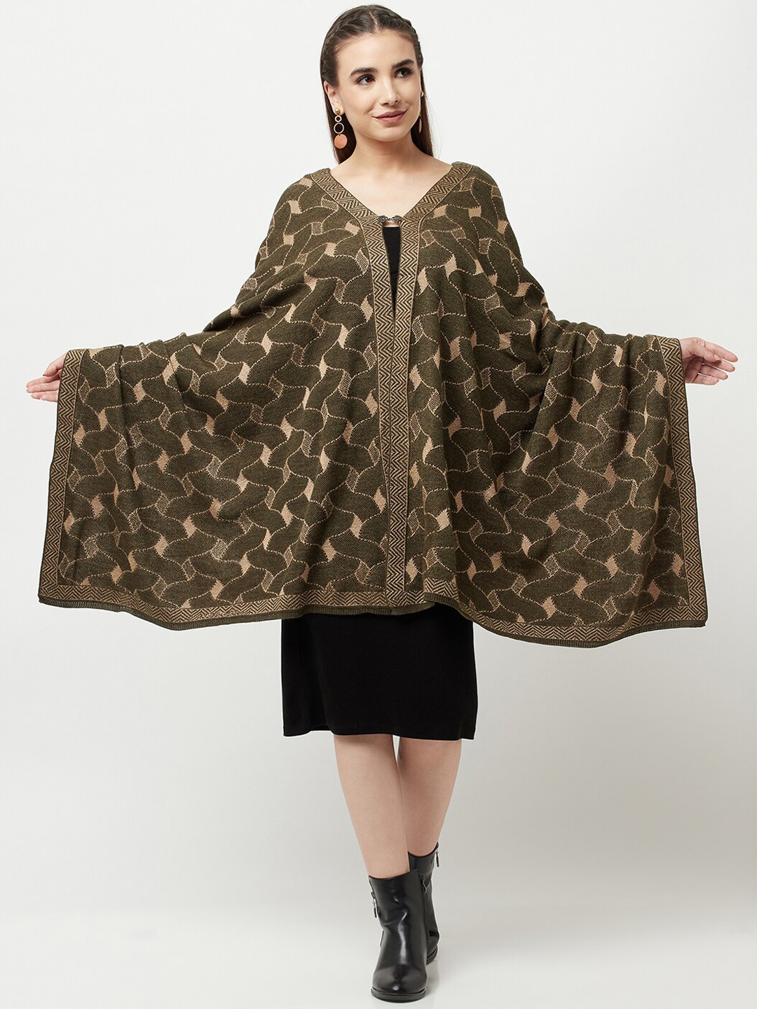 

Knitstudio Women Olive Green Paisley Design Knitted Shawl