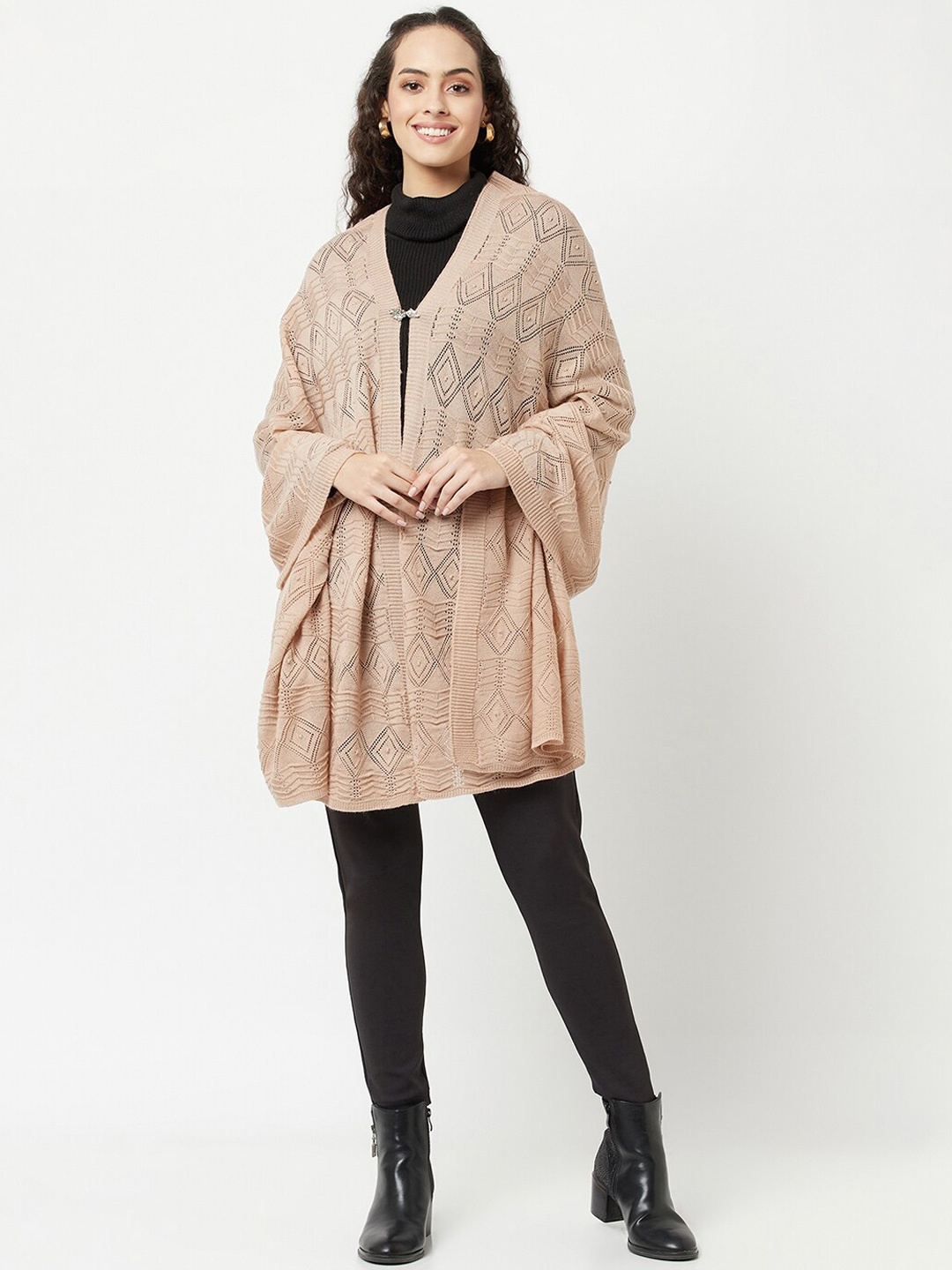 

Knitstudio Women Rose Pink Solid Knitted Shawl