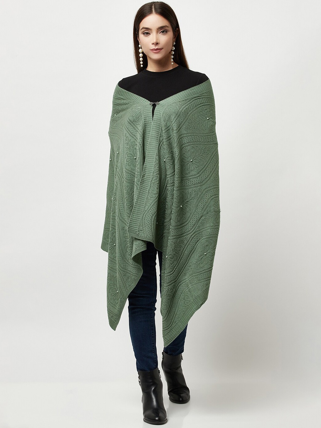 

Knitstudio Women Sea Green Solid Knitted Shawl