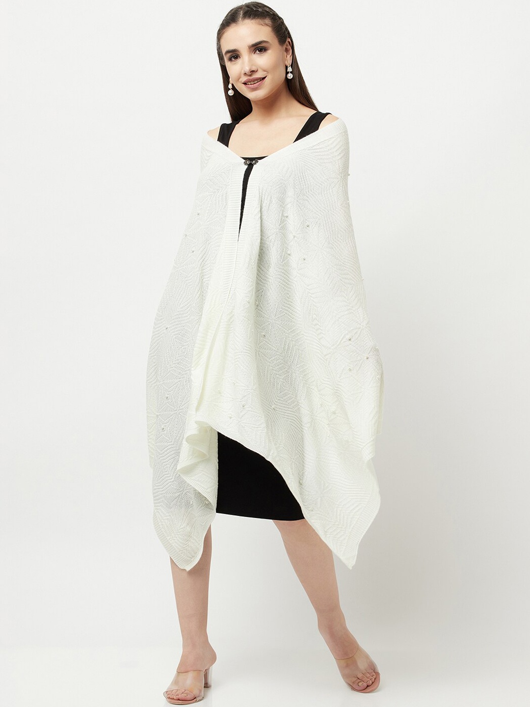 

Knitstudio Women Off White Solid Knitted Shawl