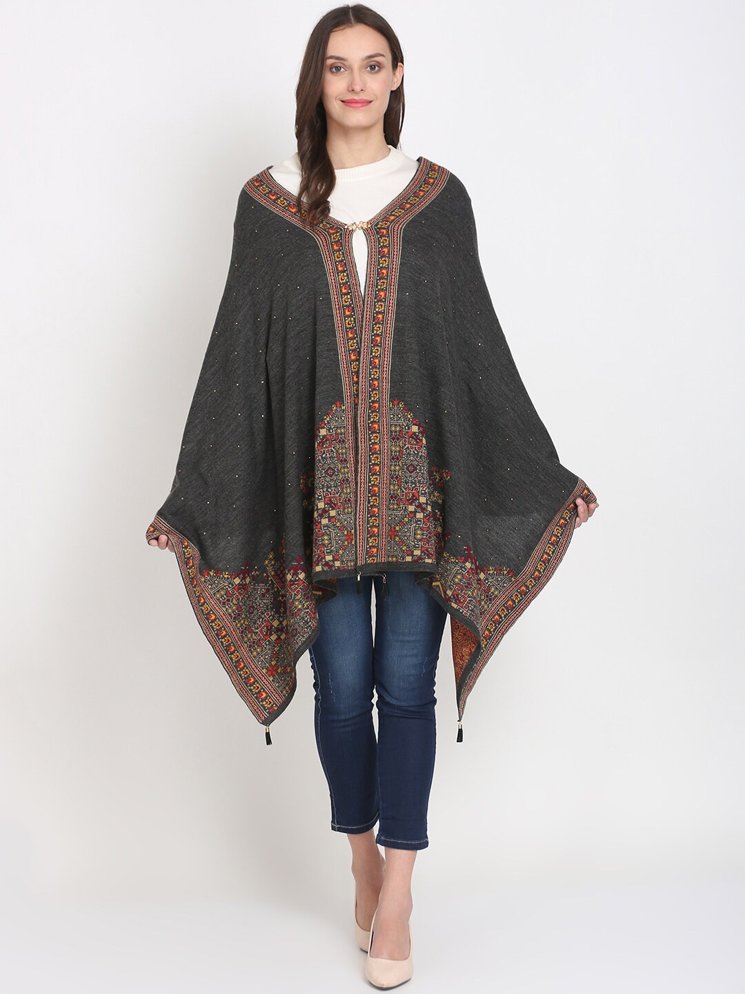 

Knitstudio Women Grey Solid Knitted Shawl