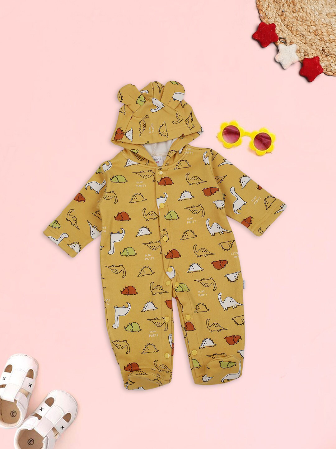 

MeeMee Infant Yellow Printed Cotton Rompers