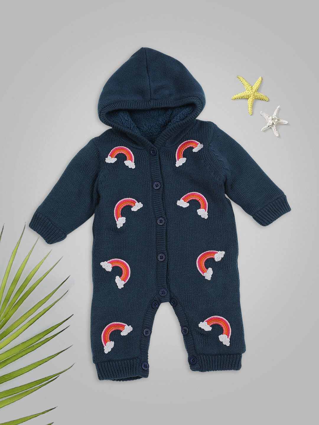 

MeeMee Infant Navy Blue Knitted Cotton Rompers