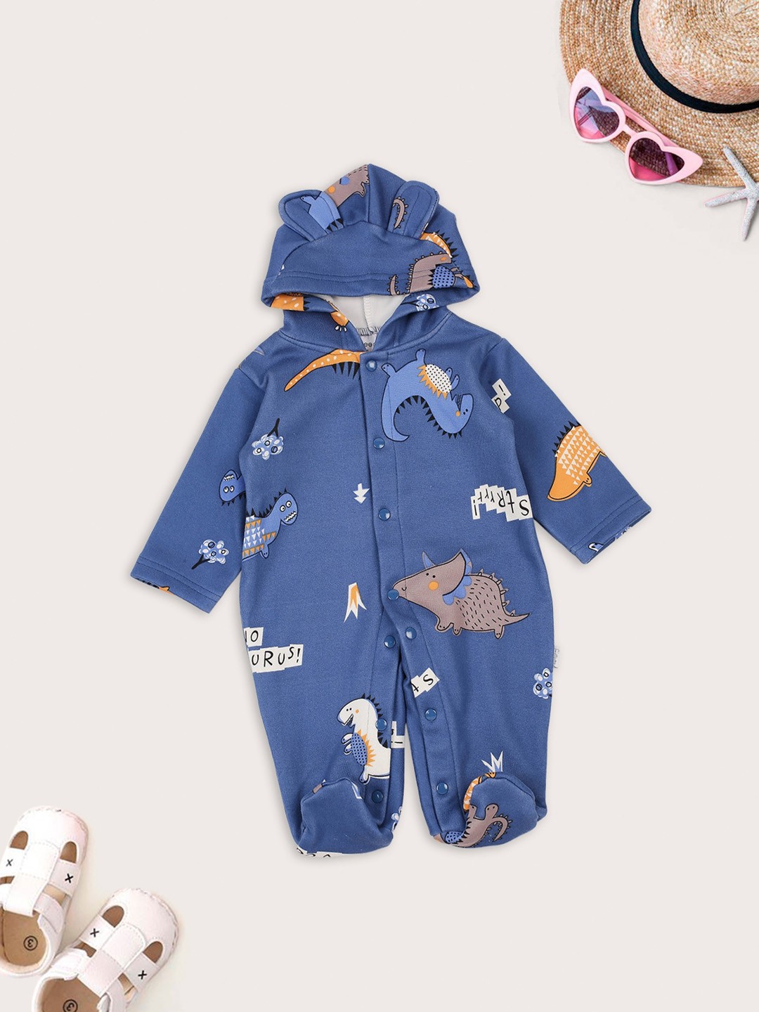 

MeeMee Infant Blue Printed Cotton Rompers