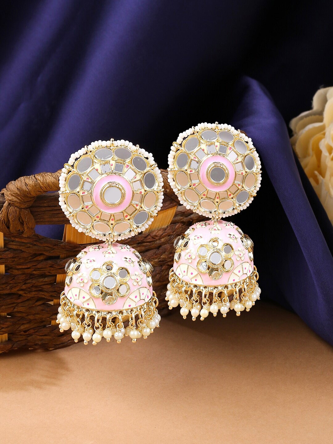 

VIRAASI Pink & Gold-Plated Contemporary Jhumkas Earrings
