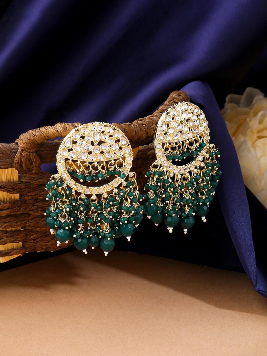 

VIRAASI Green & Gold-Plated Contemporary Chandbalis Earrings