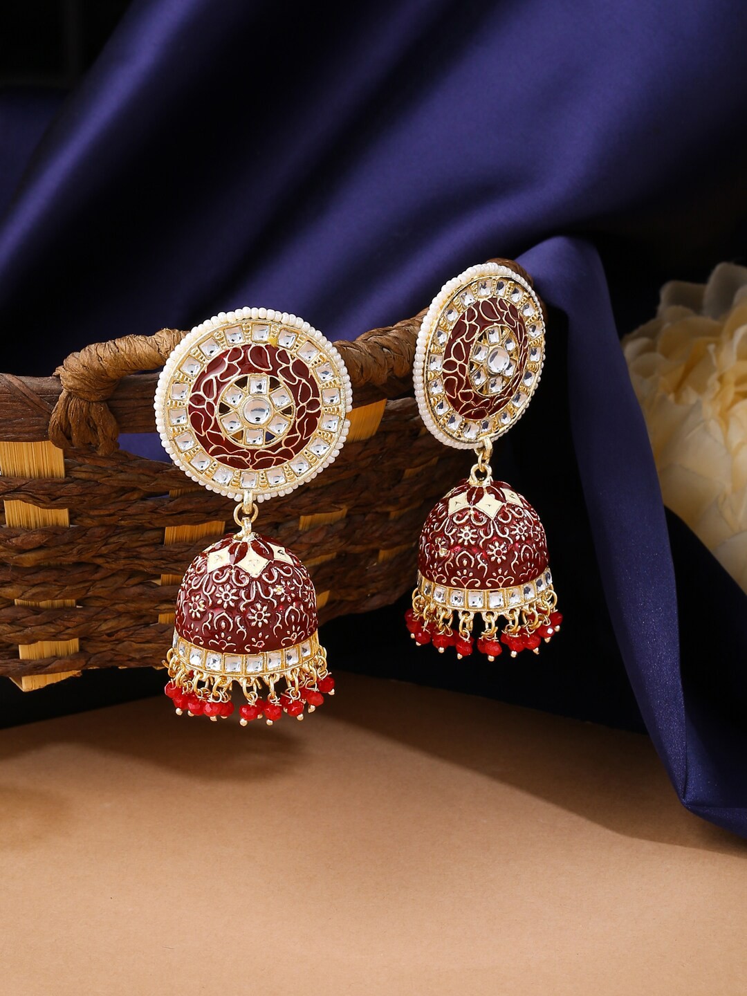 

VIRAASI Women Maroon Contemporary Jhumka Earrings