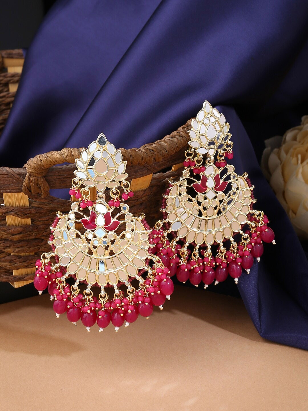 

VIRAASI Women Red Contemporary Chandbalis Earrings