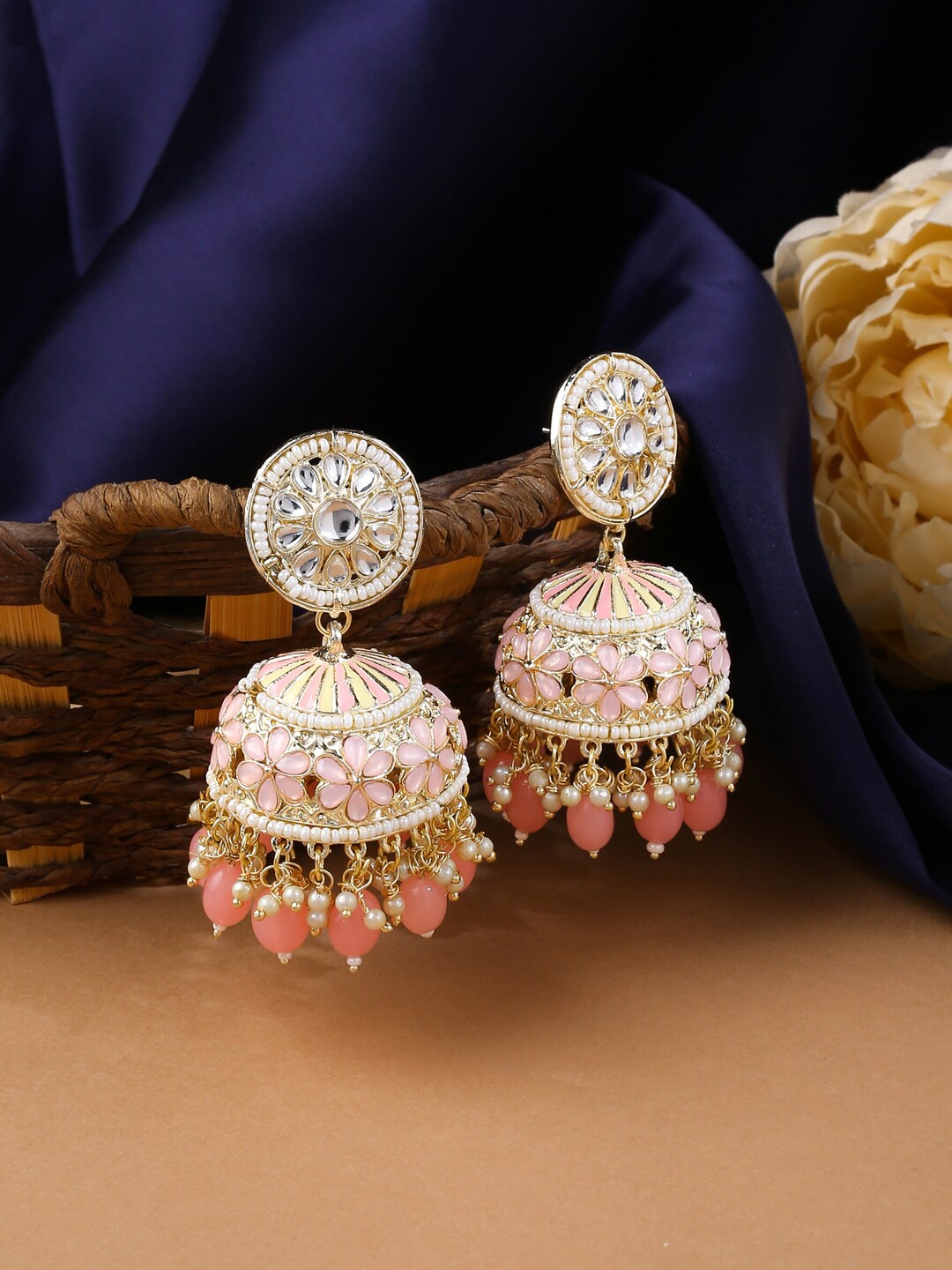 

VIRAASI Women Pink Contemporary Jhumkas Earrings