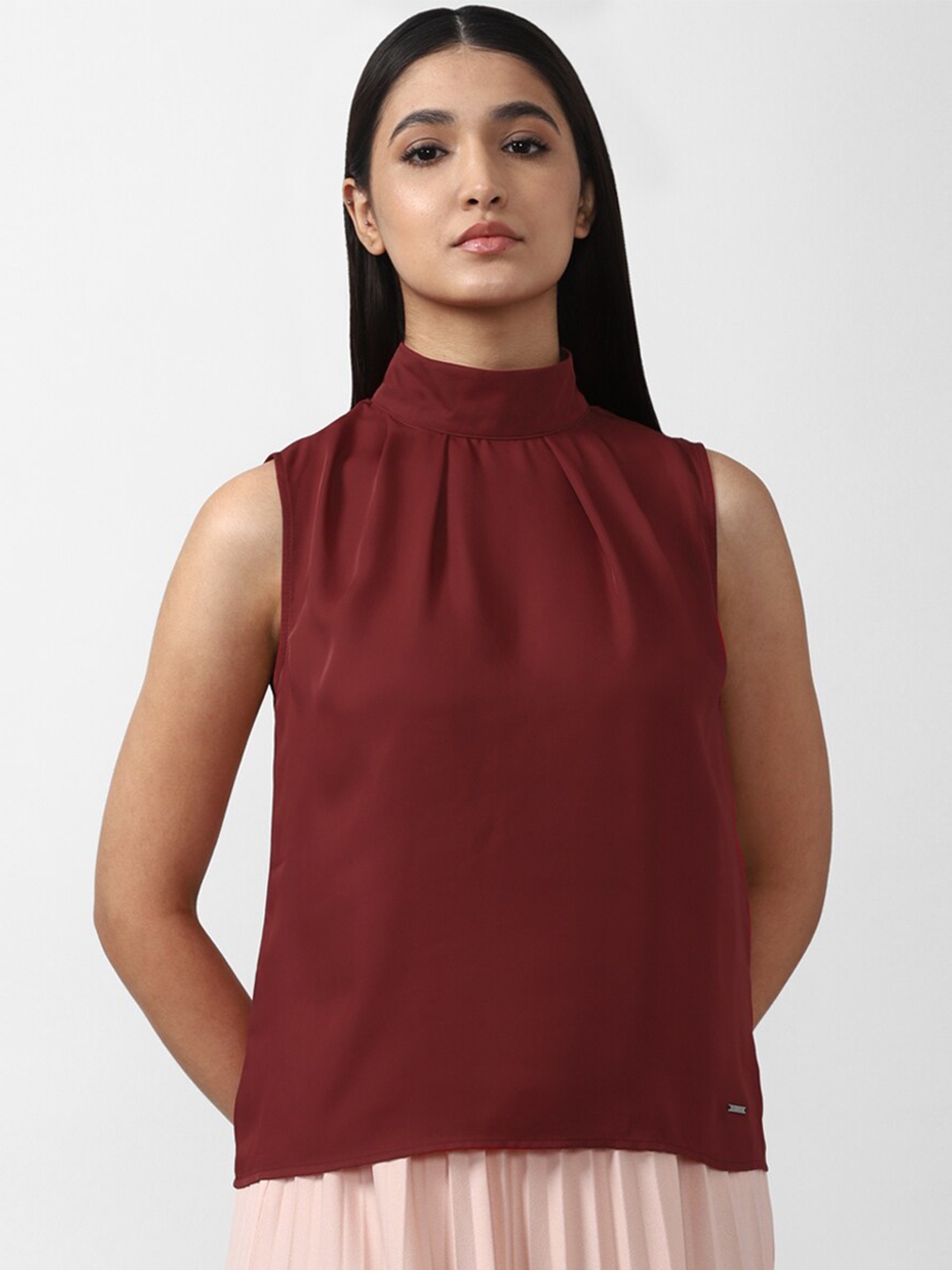 

Van Heusen Woman Maroon Solid High Neck Top