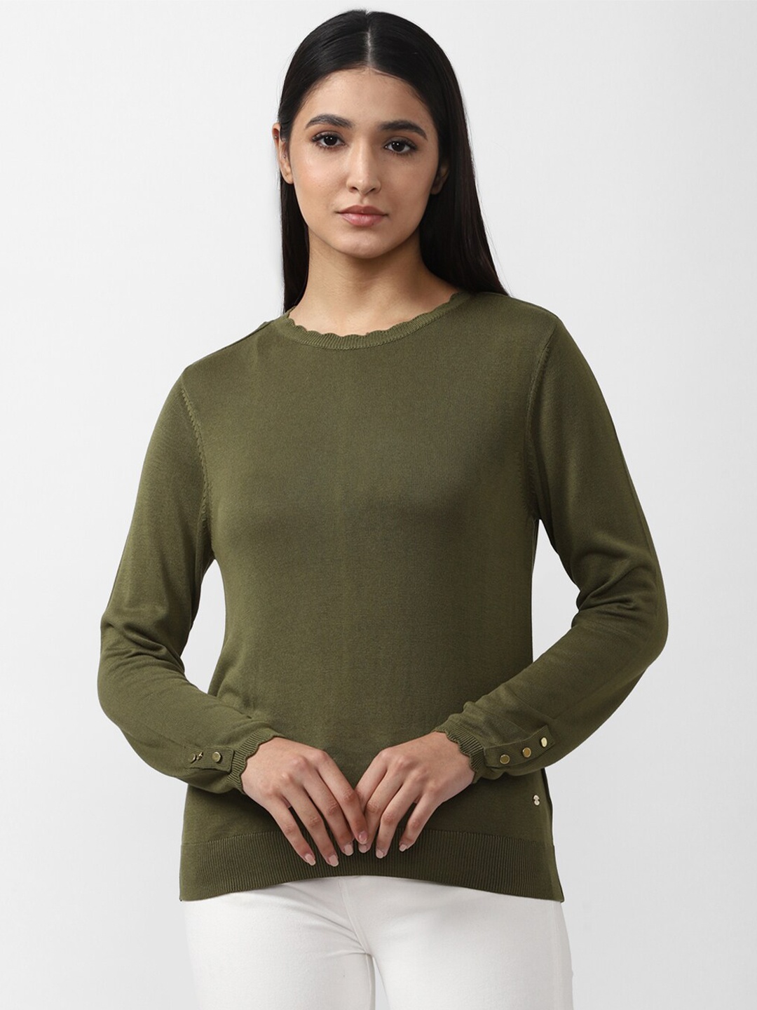 

Van Heusen Woman Olive Green Solid Long Sleeves Top