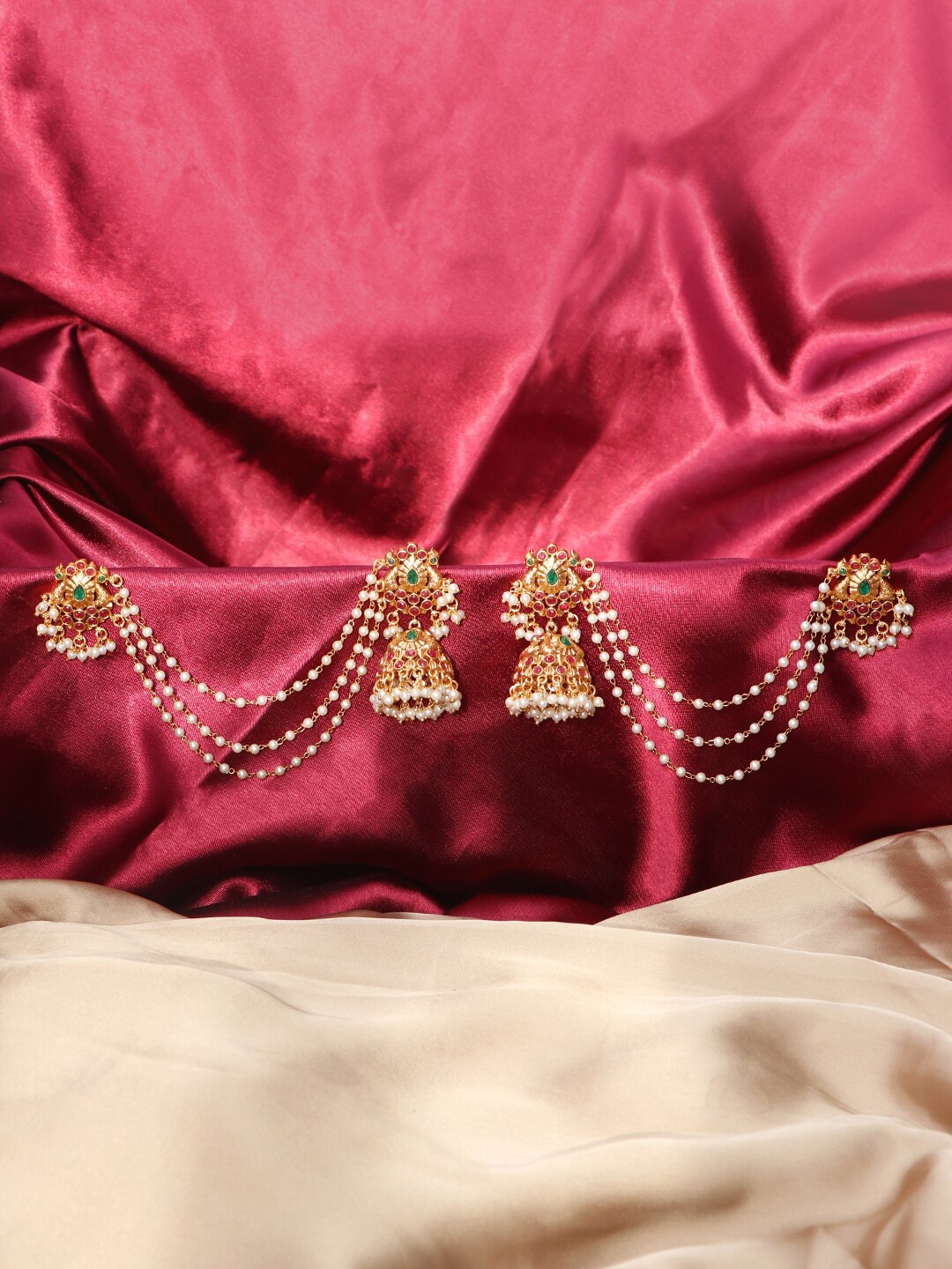 

Ishhaara Gold-Toned Classic Jhumkas With Hanging Earrings