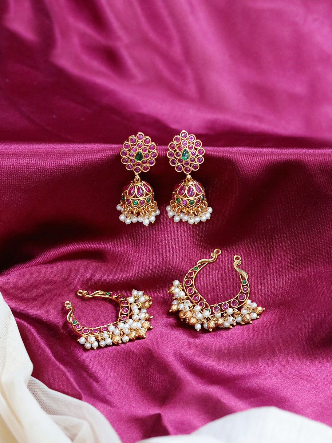 

Ishhaara Gold-Toned & Pink Classic Jhumkas Earrings
