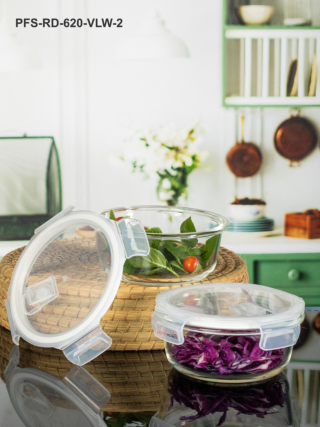 

GOODHOMES Set Of 2 Dishwasher & Microwave safe Glass Food Container 620 ml Each, Transparent