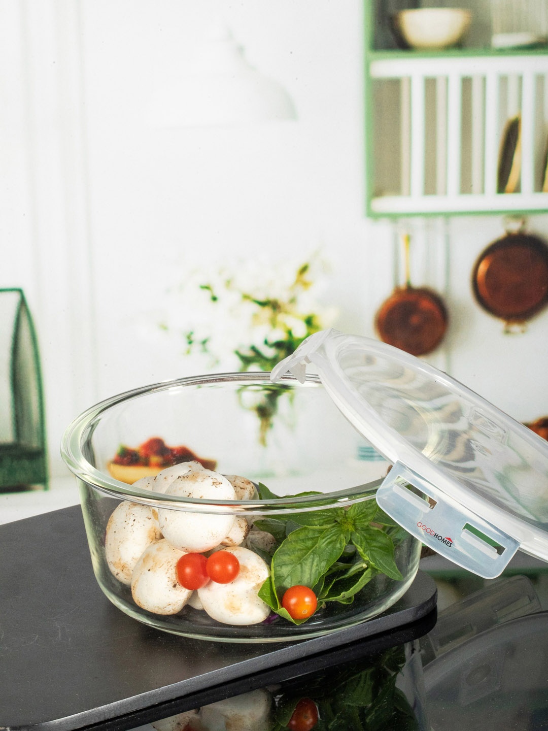 

GOODHOMES Transparent Dishwasher & Microwave safe Glass Food Container With Lid 1.7 L