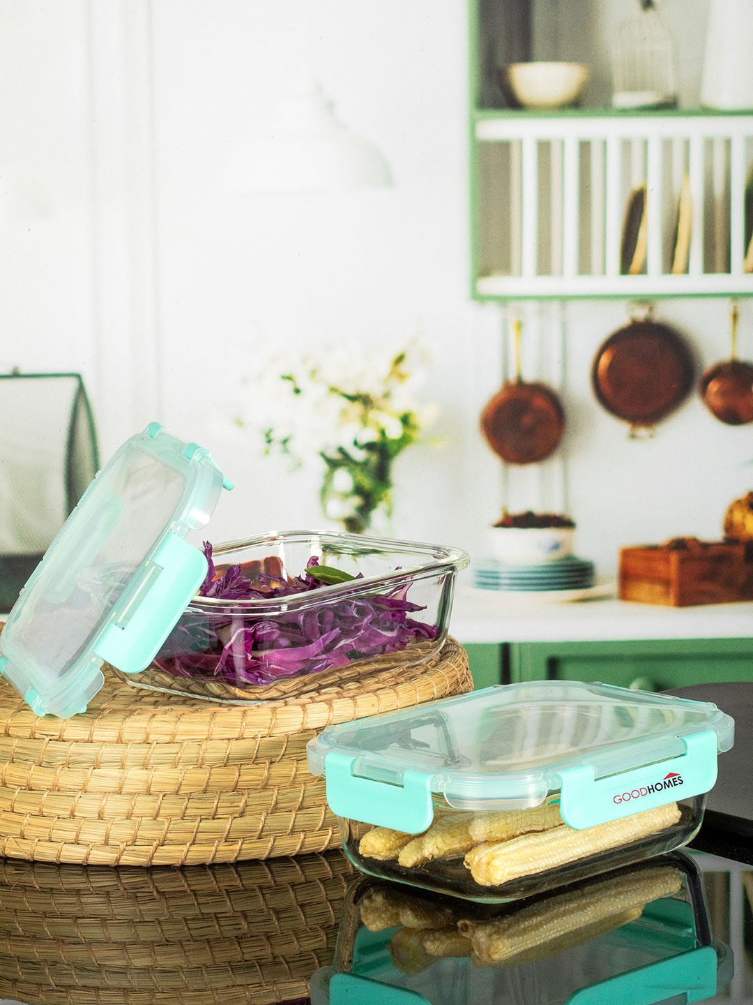 

GOODHOMES Transparent Set Of 2 Glass Rectangle Container With Air Tight Lid 640 ml Each