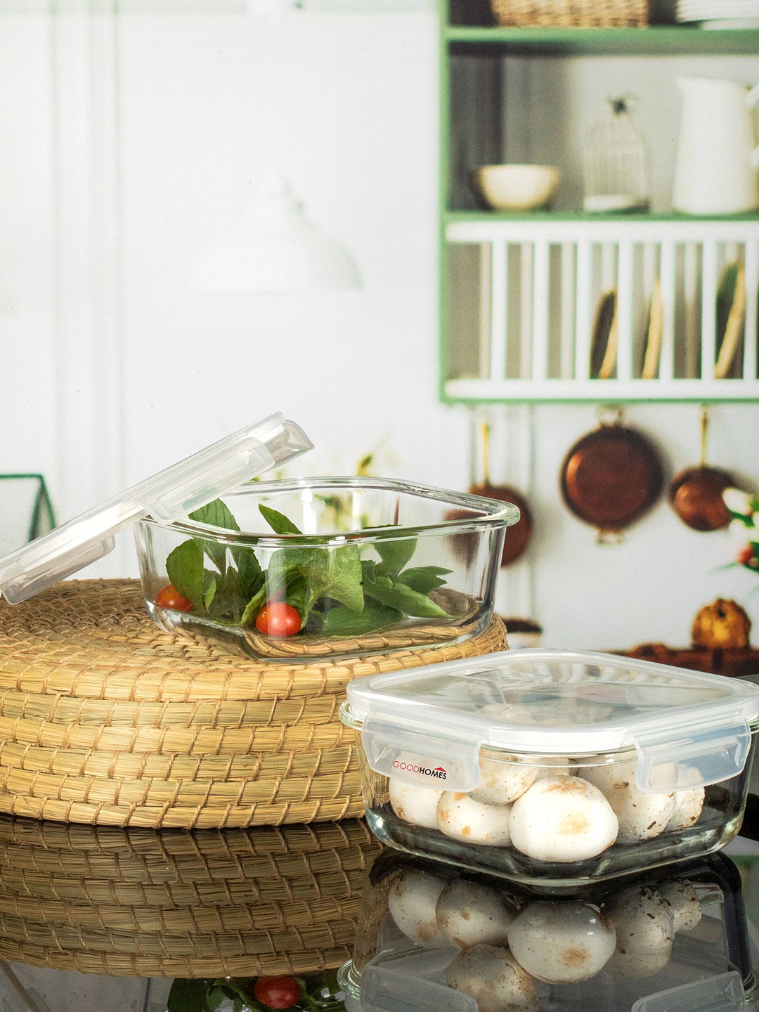 

GOODHOMES Transparent Set Of 2 Square Glass Container With Air Tight Lid 800 ml Each
