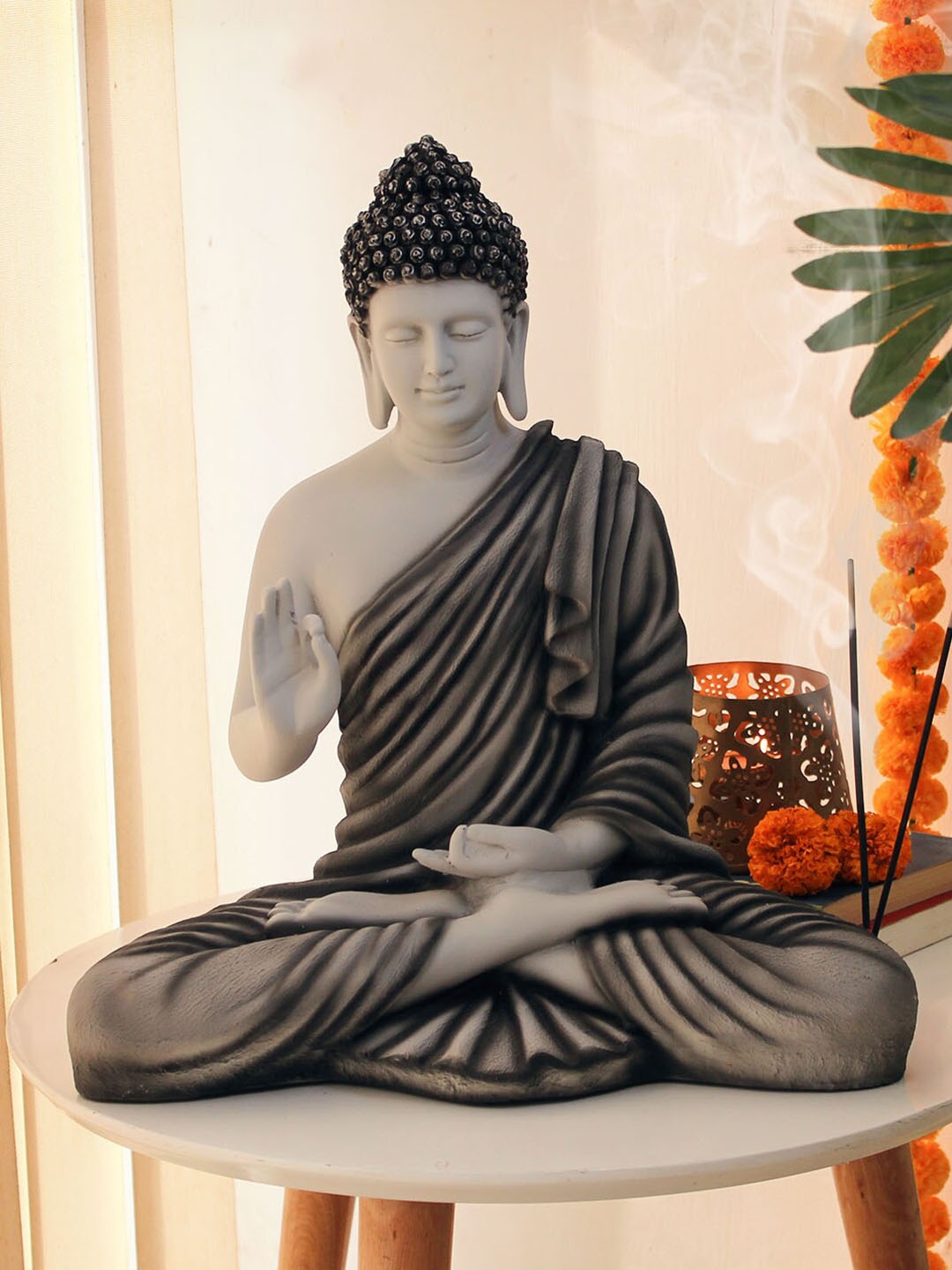 

TIED RIBBONS Grey Solid Meditating Lord Buddha Idol Showpiece