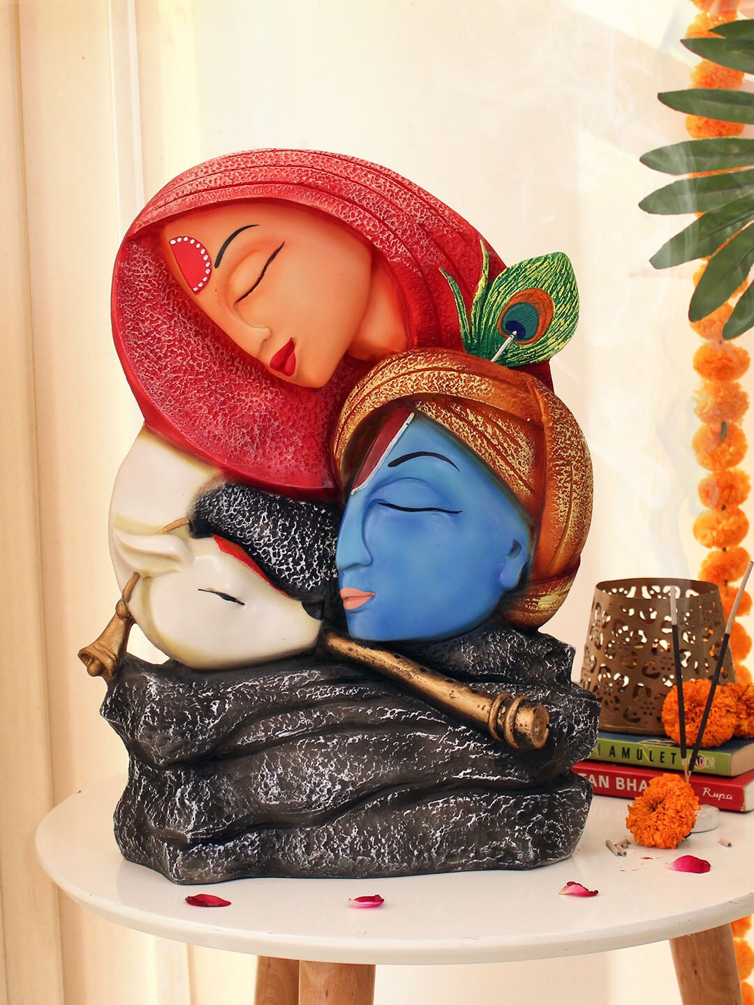 

TIED RIBBONS Blue & Maroon Radha Krishna Idol Decorative Showpiece