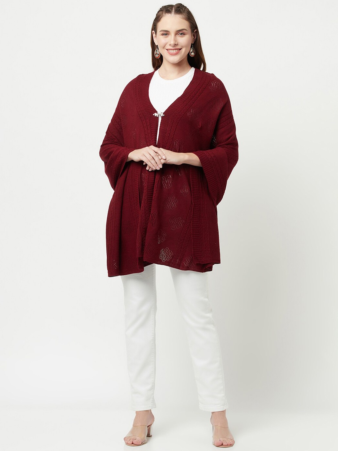 

Knitstudio Women Maroon Geometric Knitted Shawl