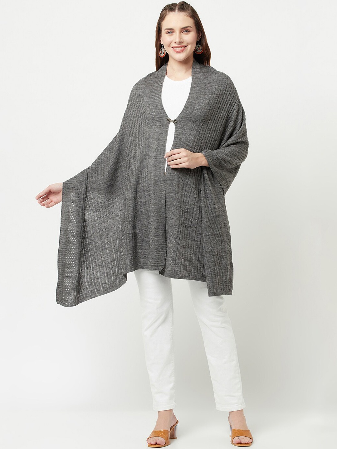 

Knitstudio Women Grey Solid Knitted Shawl