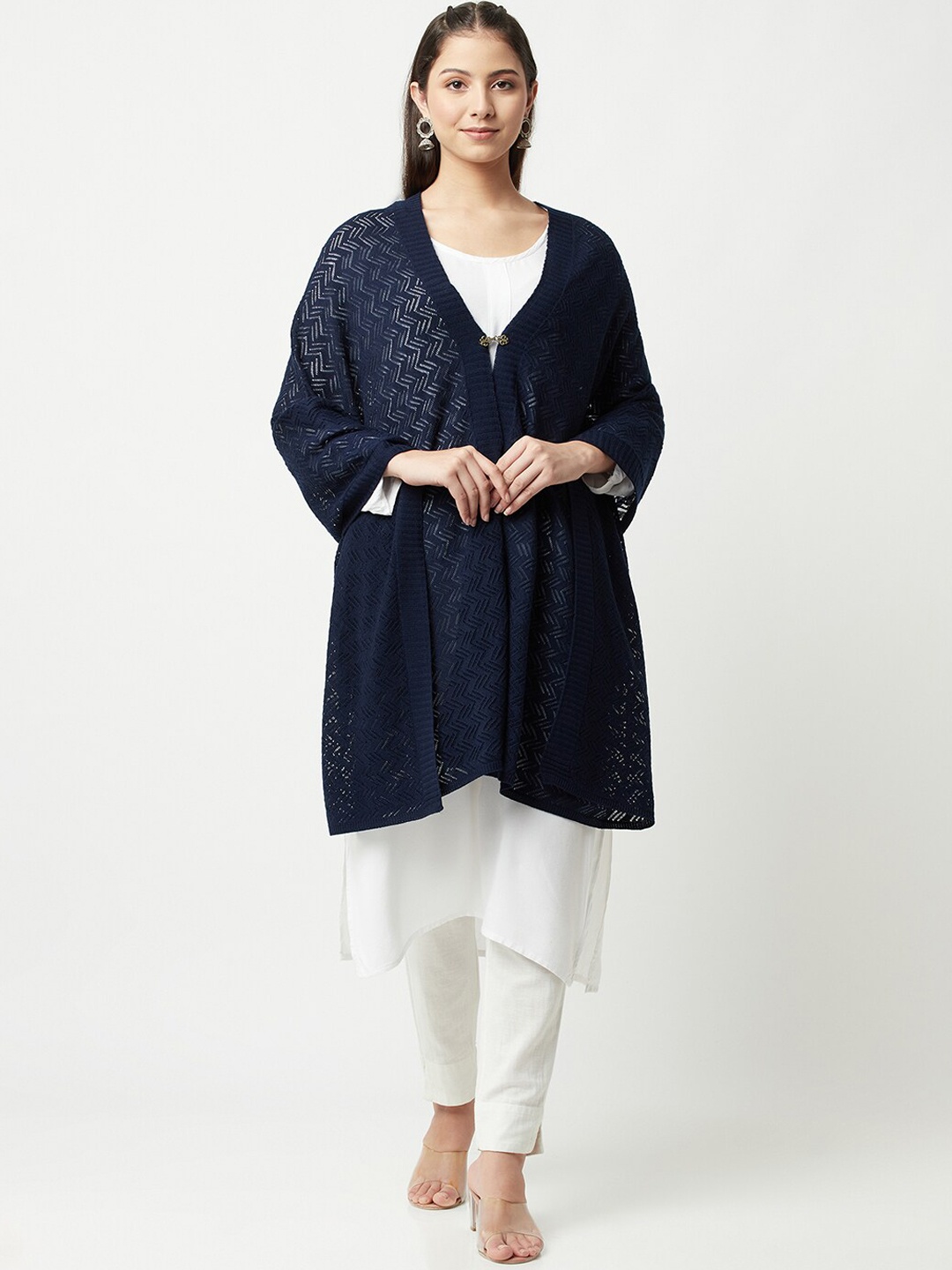 

Knitstudio Women Navy Blue Solid Knitted Shawl