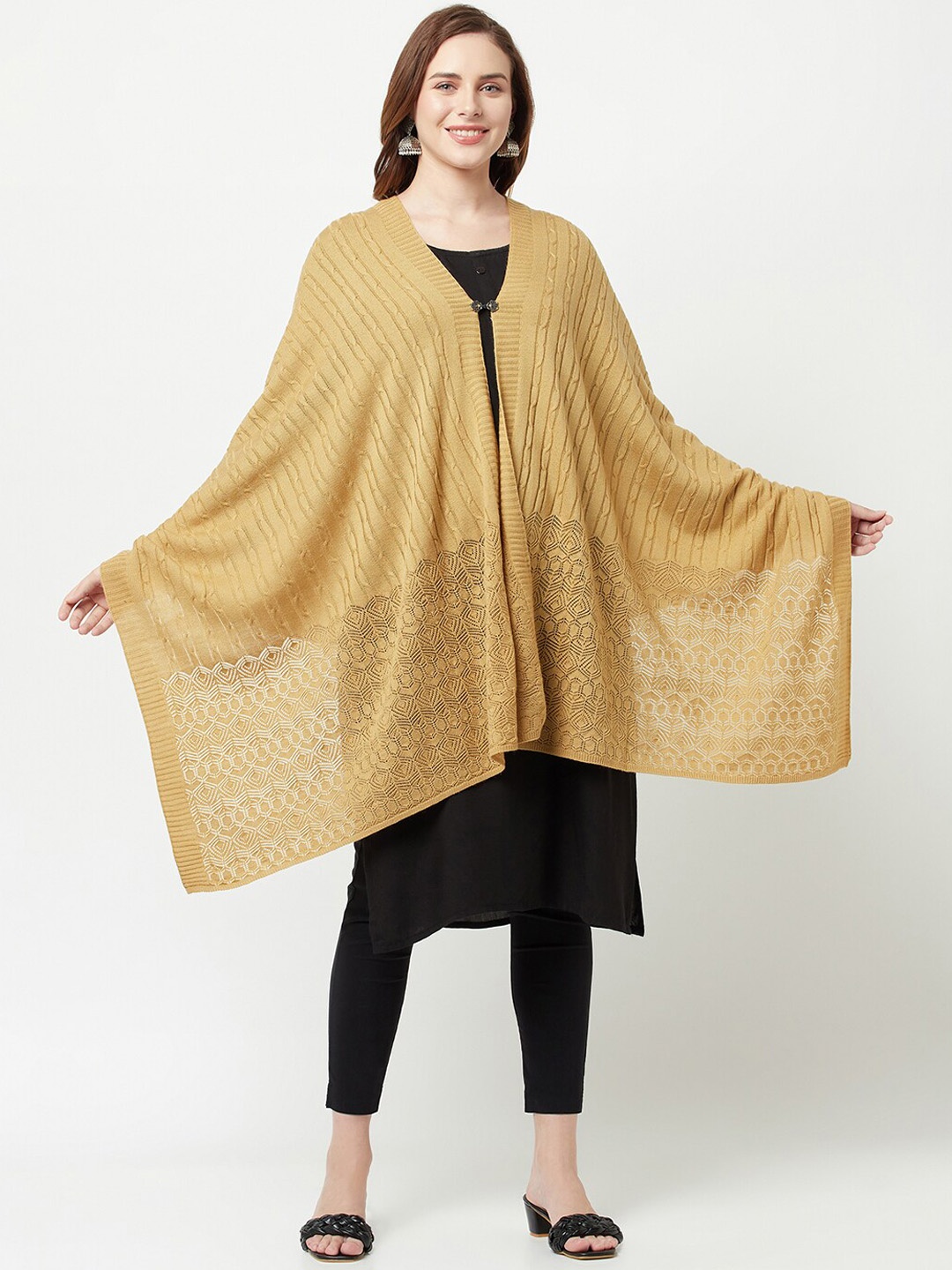 

Knitstudio Women Beige Self Design Knitted Shawl