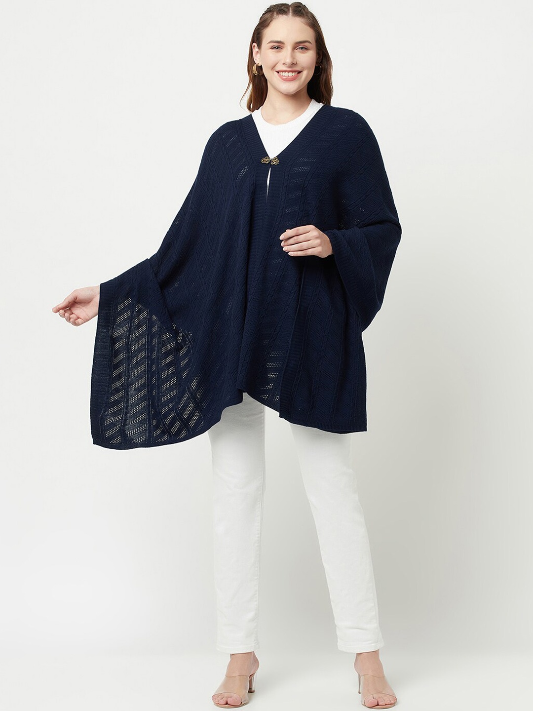 

Knitstudio Women Navy Blue Solid Knitted Shawl