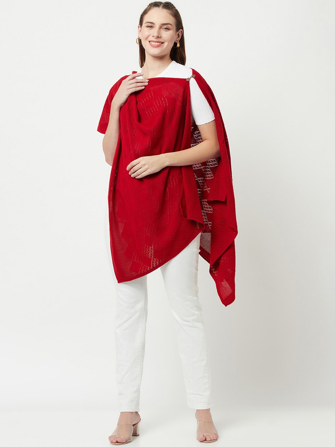 

Knitstudio Women Red Solid Knitted Shawl