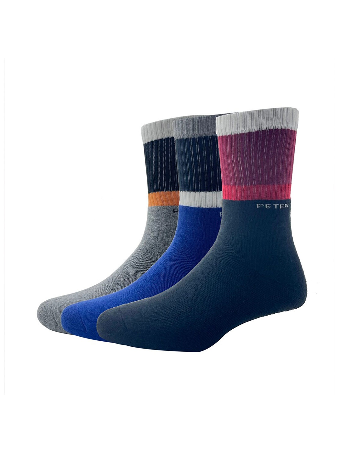 

Peter England Men Pack Of 3 Patterned Calf-Length Socks, Blue