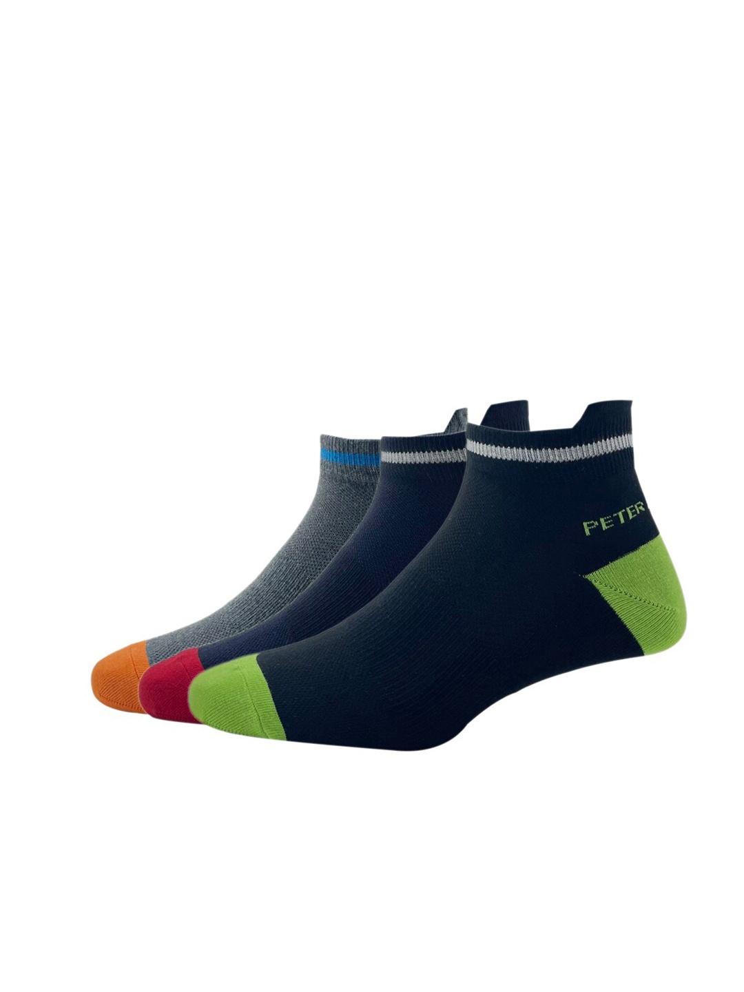 

Peter England Men Pack Of 3 Patterned Ankle-Length Cotton Socks, Black