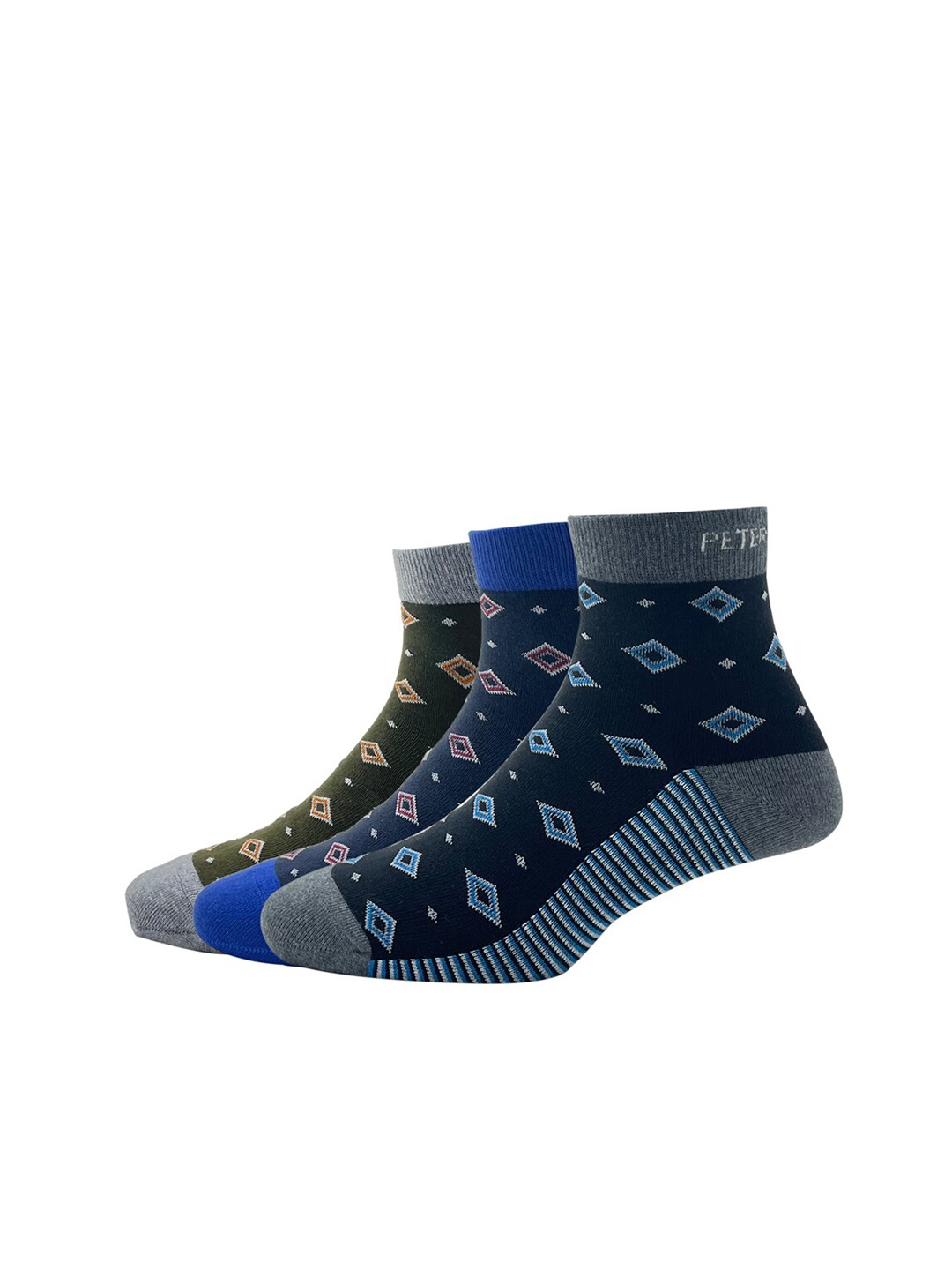 

Peter England Men Pack Of 3 Patterned Above Ankle-Length Socks, Olive