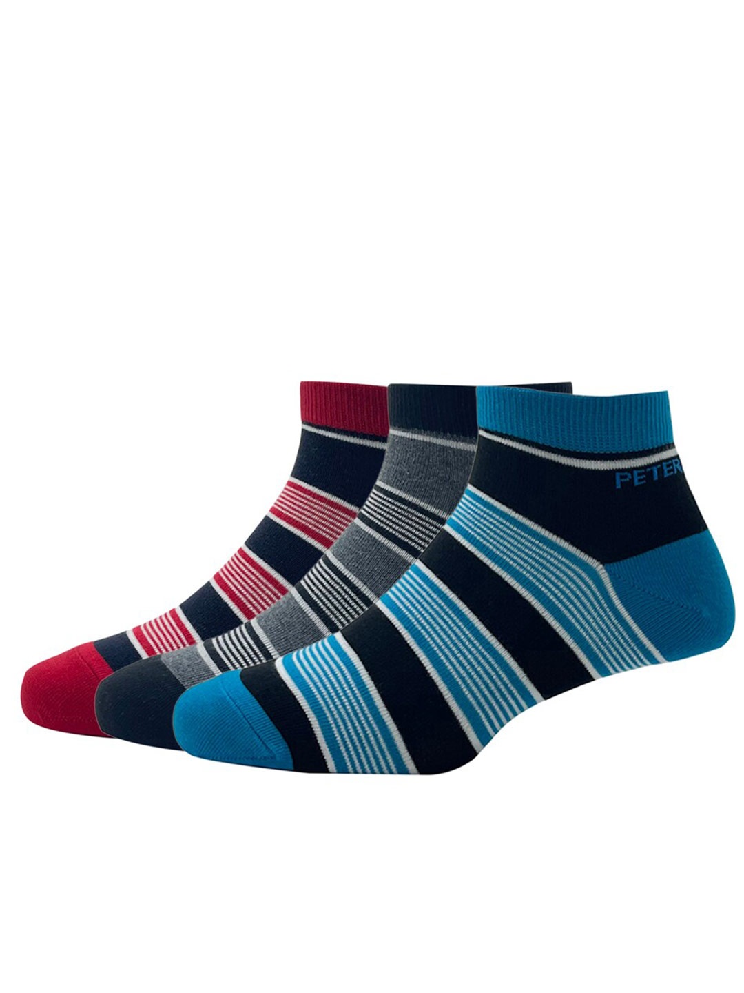 Peter England Men Pack Of 3 Striped Patterned Cotton Ankle-Length Socks, Black