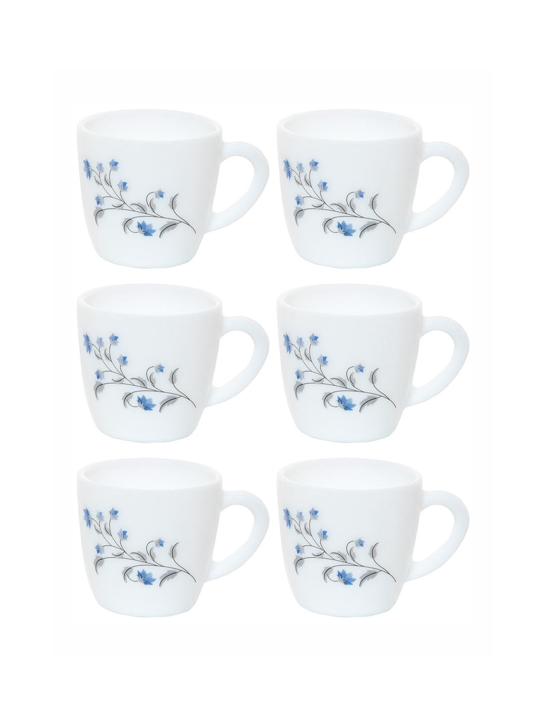 

Cello Set Of 6 Floral Printed Opalware Glossy Mugs, White