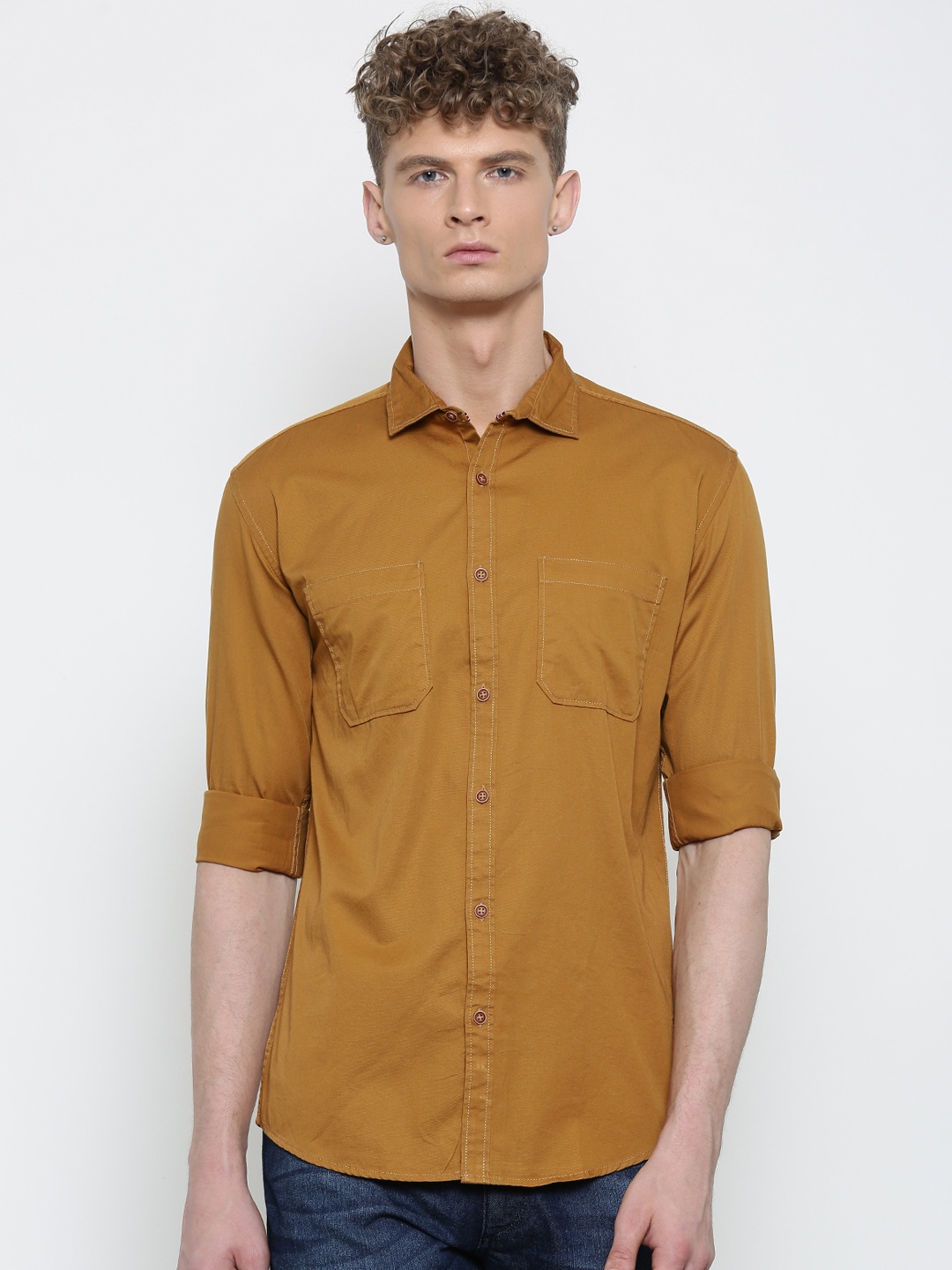 

Nature Casuals Men Khaki Slim Fit Solid Casual Shirt