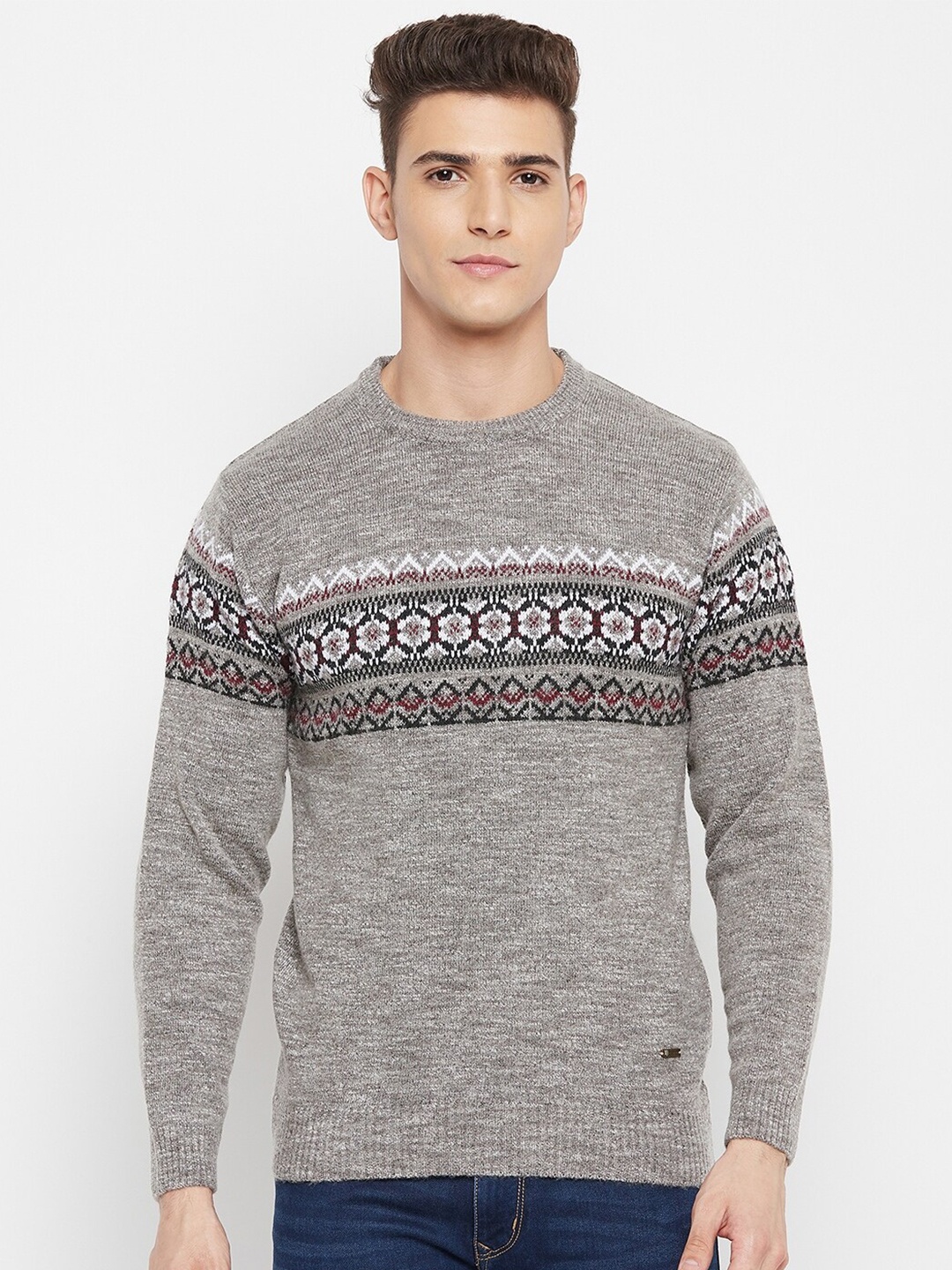 Duke Men Grey & Off White Printed Pullover
