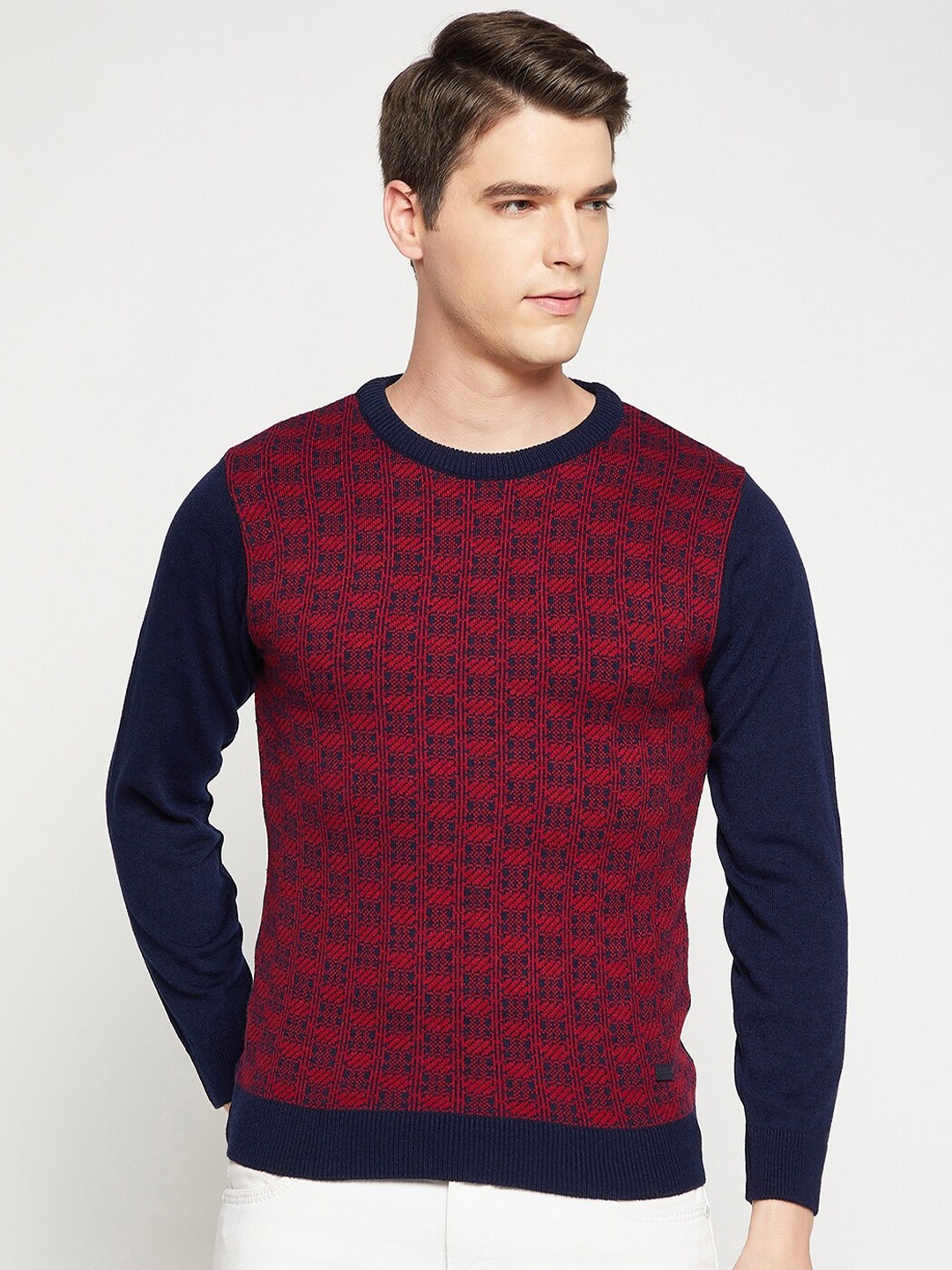 

Duke Men Red & Navy Blue Pullover