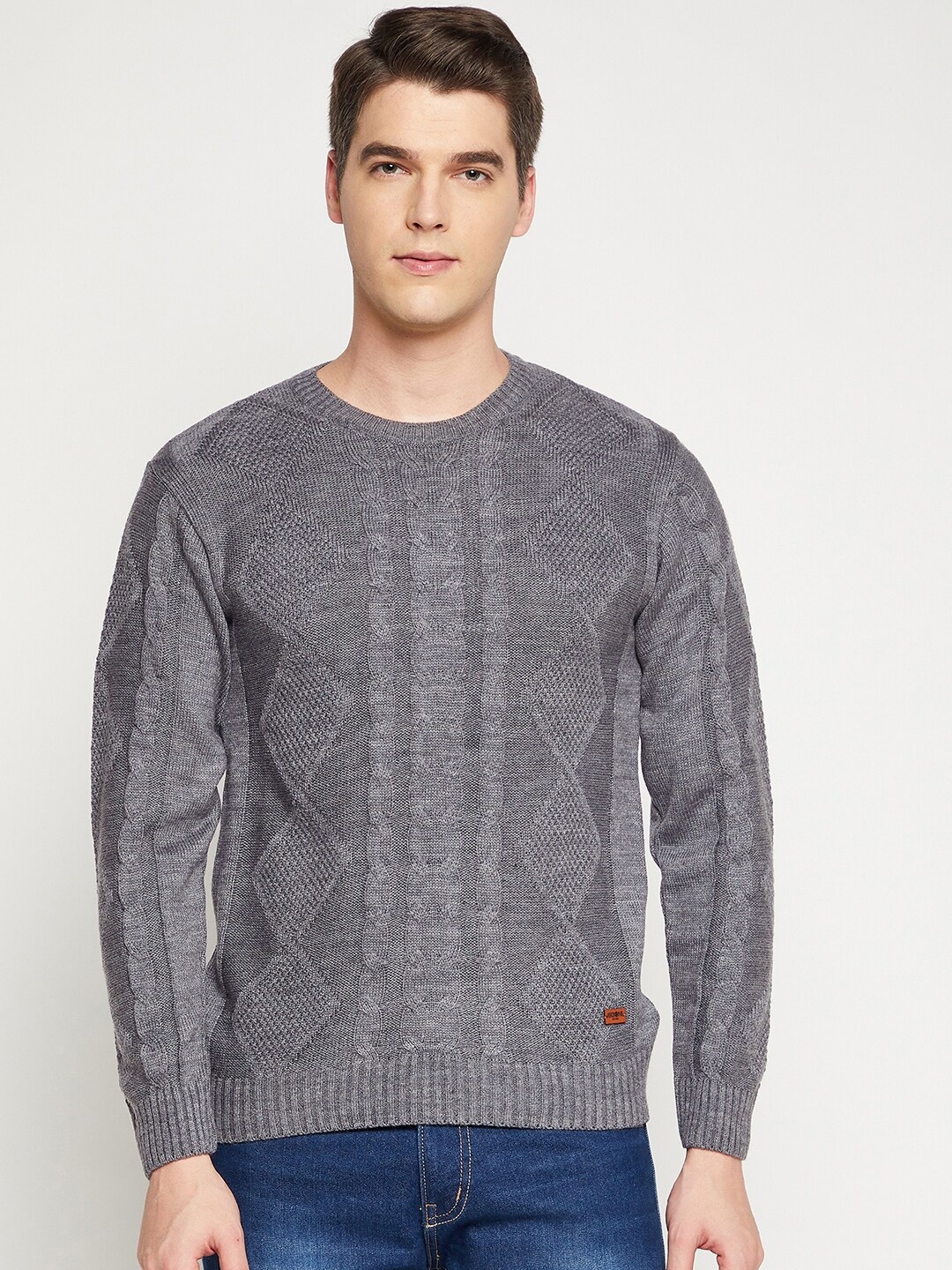 Duke Men Grey Cable Knit Pullover