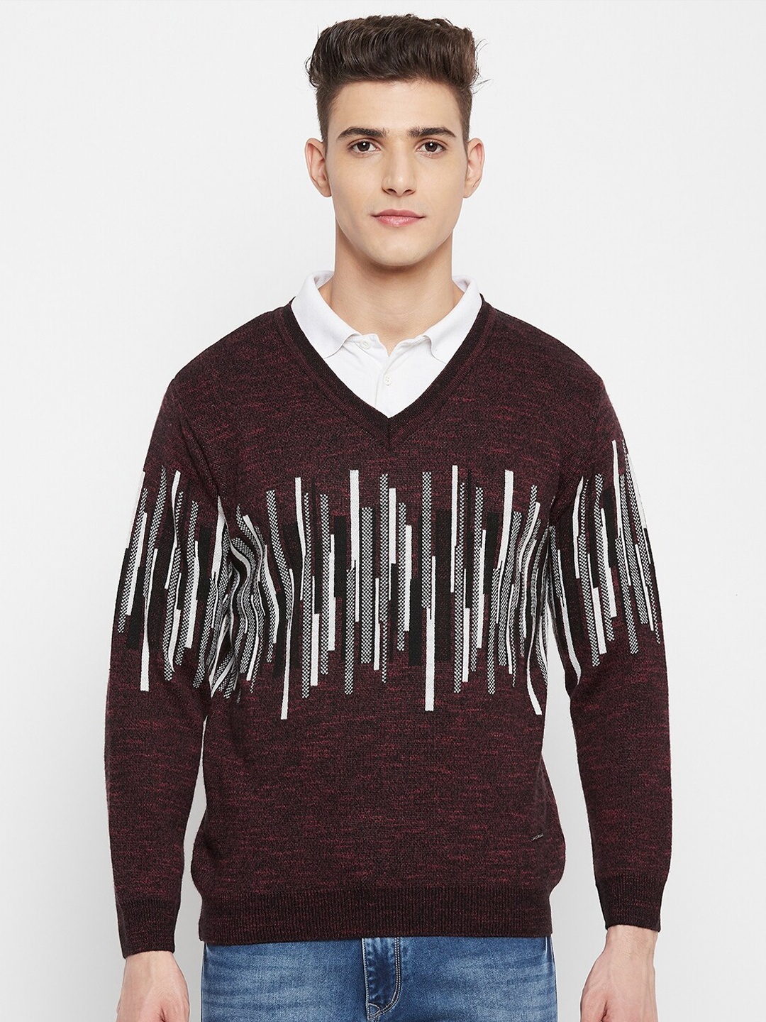

Duke Men Maroon & Off White Printed Pullover
