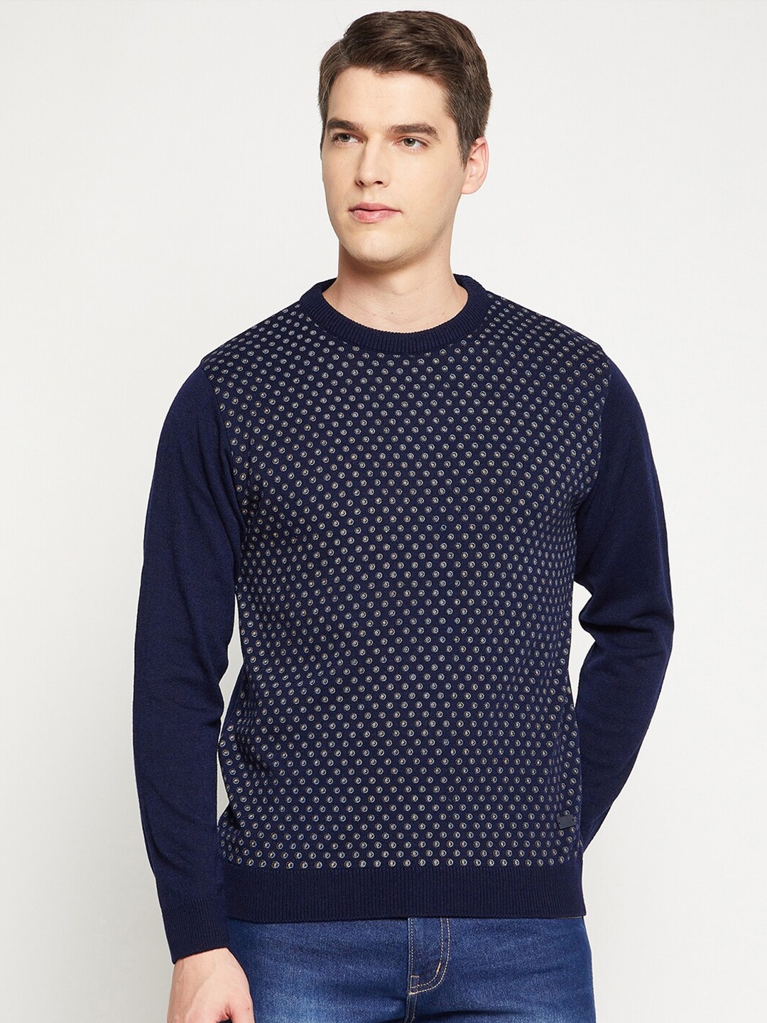 Duke Men Blue & Off White Printed Pullover