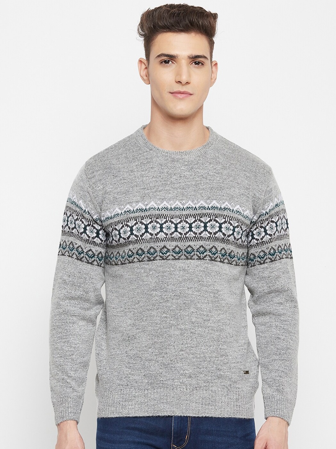 

Duke Men Grey & Black Printed Pullover